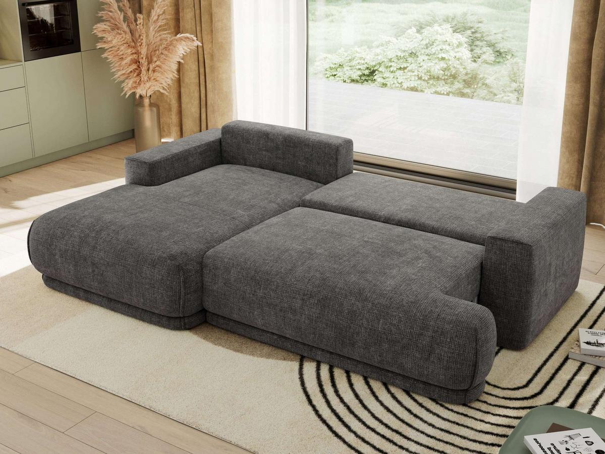 ECKSCHLAFSOFA RINA L Grau Schenille grob gewebt - links - Schwarz/Grau, Kunststoff/Textil (267/170cm) - MKS