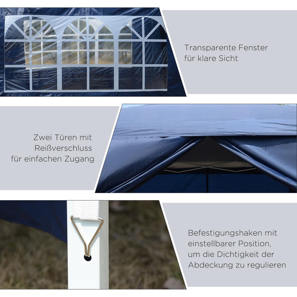 PAVILLON mit 4 Seitenwänden, Oxfordstoff, Stahl, Blau - Blau, Metall (2.95/2.58/2.95cm) - Outsunny