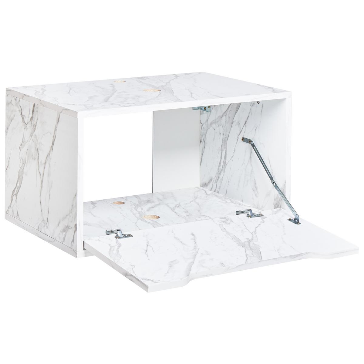 WASCHBECKENUNTERSCHRANK wandmontiertk 60 cm Weißer Marmor Petrolina - Weiß, Holzwerkstoff (60/33/39cm) - Beliani