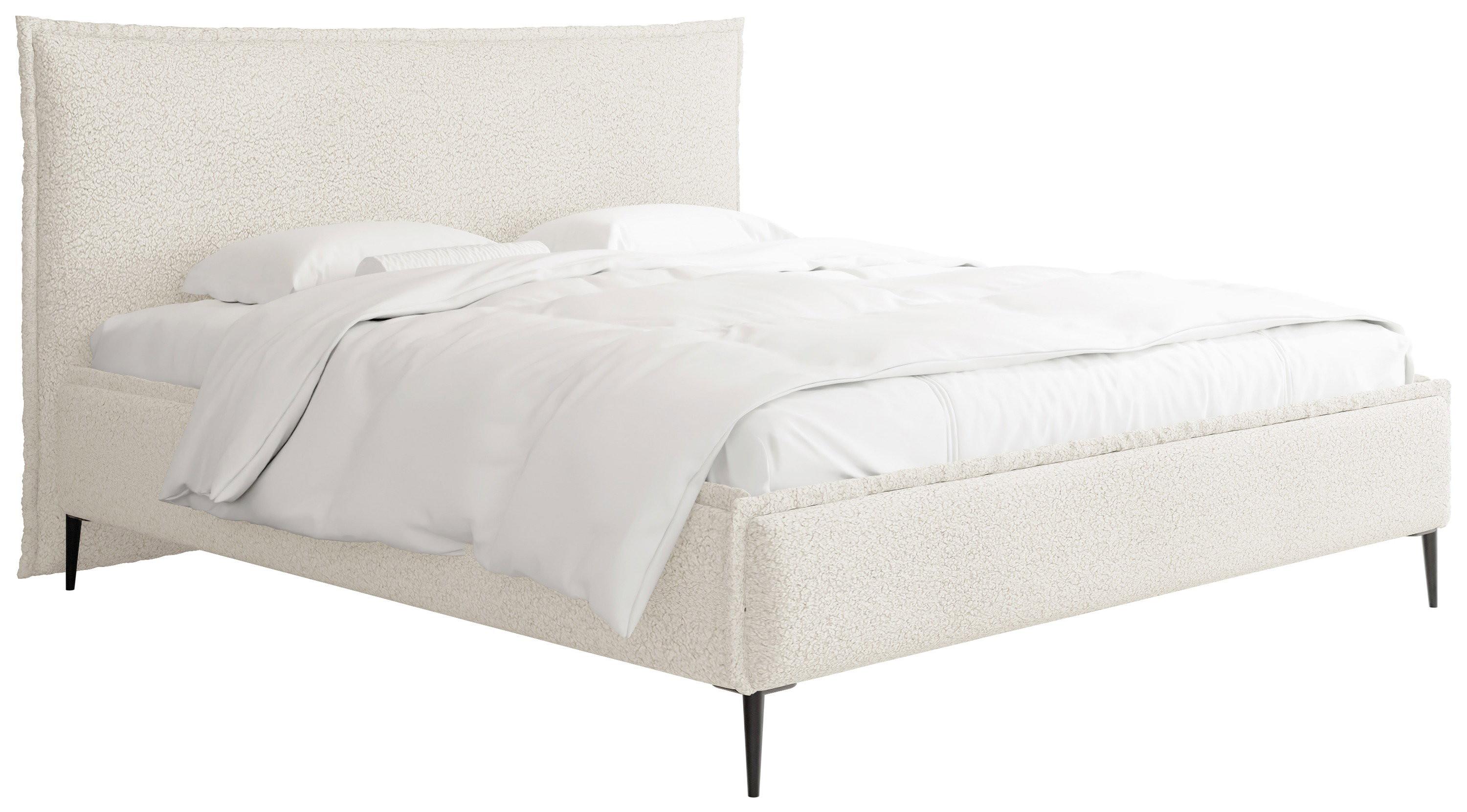 POLSTERBETT Pillow Rise mit Bettkasten, Lattenrost & hohen Metallfüßen in Creme Bouclé 200x200 cm - Birkefarben/Creme, Holz/Textil (200/200cm) - WFL GROUP