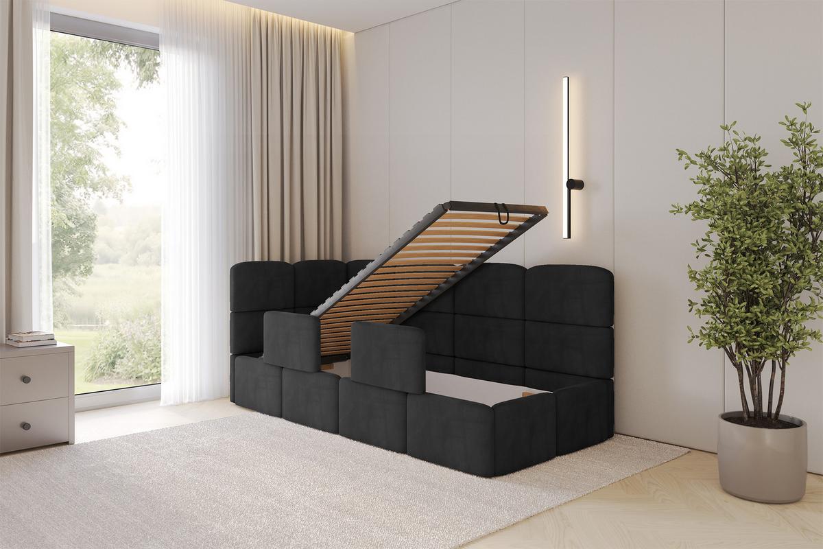 EINZELLBETT Jugendbett mit Bettkasten und Matratze H3/H4, Rechts - KIVY 80x200 Schwarz - Anthrazit, Holzwerkstoff/Textil (80/200cm) - ALTDECOR