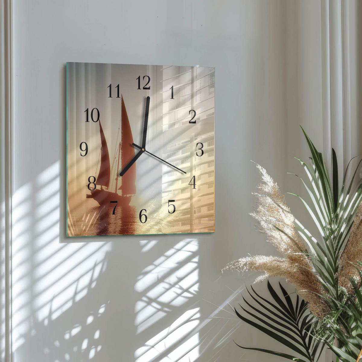 WANDUHR aus Glas 30x30 cm - Segelboot - Multicolor, Glas (30/30/0.4cm) - TULUP