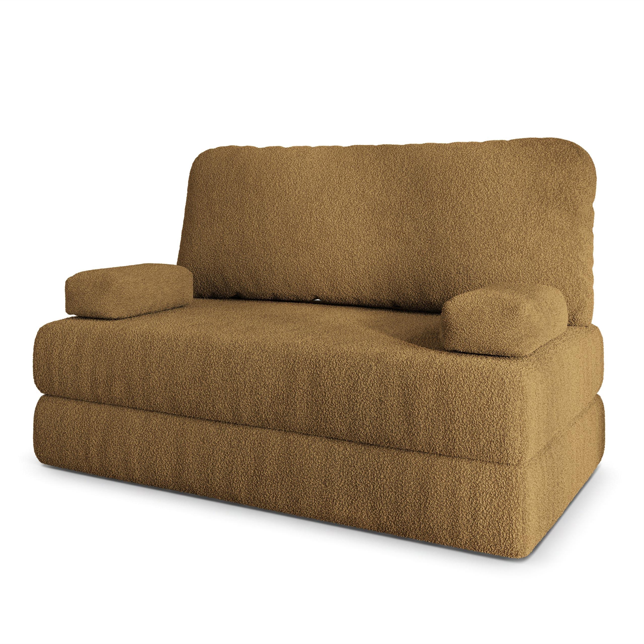 BETTSOFA KESTE aus Schaumstoff Bucle-Stoff Orange Schlaffunktion - Gelb, Textil (140/86/60cm) - MASSENO