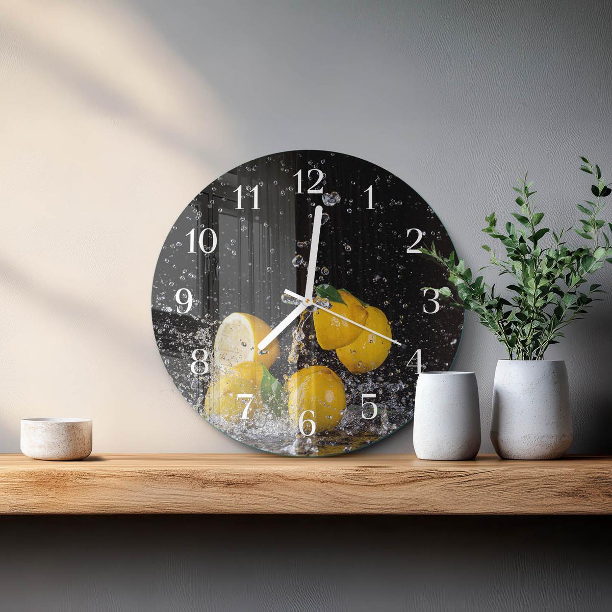 WANDUHR aus Glas Ø30 cm - Zitronen - Gelb, Glas (30/30/0.4cm) - TULUP