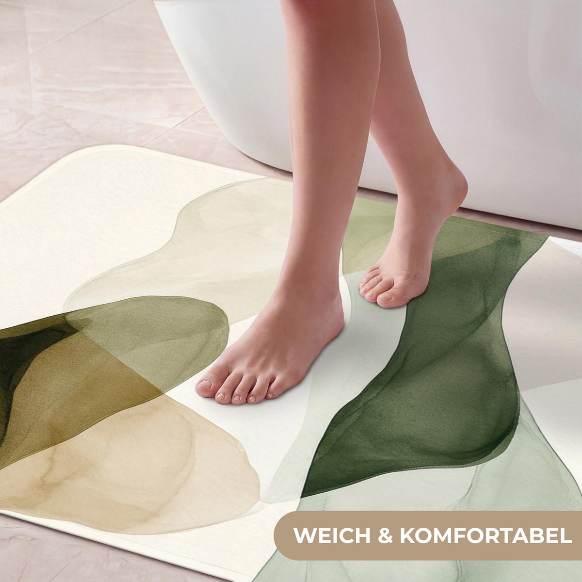 BADEMATTE Japandi - Abstrakt - Grün 120x60 cm - Grün, Textil (120/60cm) - OnlyWow