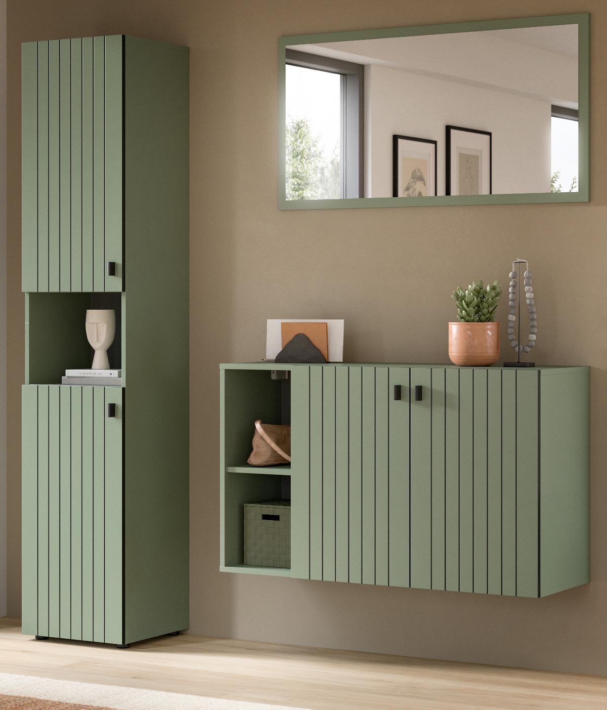 GARDEROBE-SET grün 3-teilig 161 cm, Komplettset mit viel Stauraum - Schwarz/Grün, Glas/Holzwerkstoff (161/192/37cm) - Inn.Furn