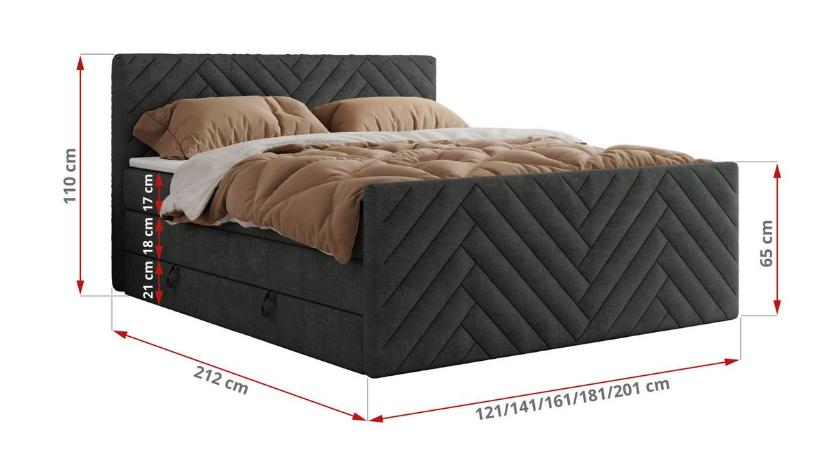 BOXSPRINGBETT PARIS KING DUO - 180/200 - Dunkelgrau Struktur - H3 - Dunkelgrau, Holz/Textil (180/200cm) - MKS
