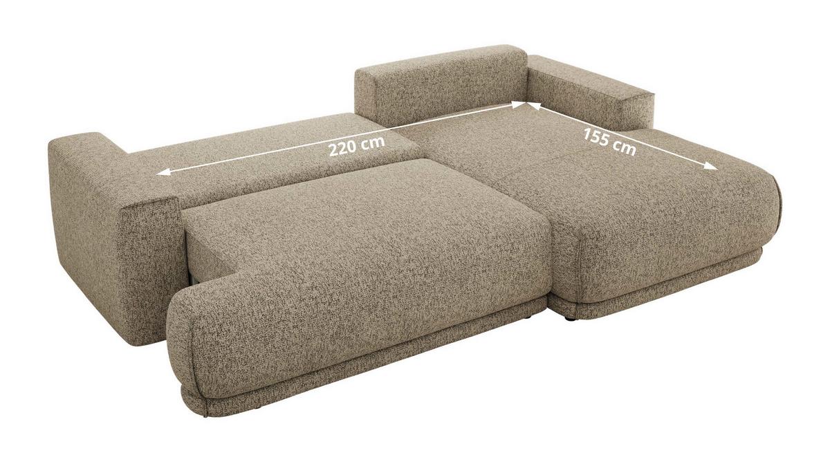 ECKSCHLAFSOFA RINA L Dunkelbeige Strukture - rechts - Beige/Schwarz, Kunststoff/Textil (170/267cm) - MKS