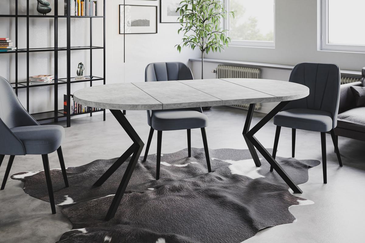 RUNDER Esszimmertisch LOFT LITEN, ausziehbarer Tisch Durchmesser: 100 cm/180 cm, Wohnzimmertisch Farbe: Hellgrau, mit Metallbeinen in Farbe Schwarz - Schwarz/Grau, Holzwerkstoff (100/100/76cm) - Alpi-Möbel