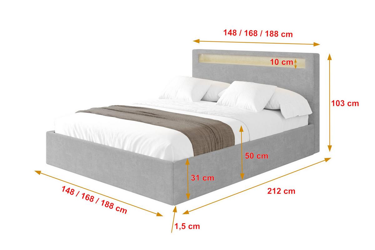 POLSTERBETT mit Bettkasten und Lattenrost, Boxbett ohne Matratze - GOLA 160x200 Grau - Hellgrau, Holzwerkstoff/Textil (160/200cm) - ALTDECOR