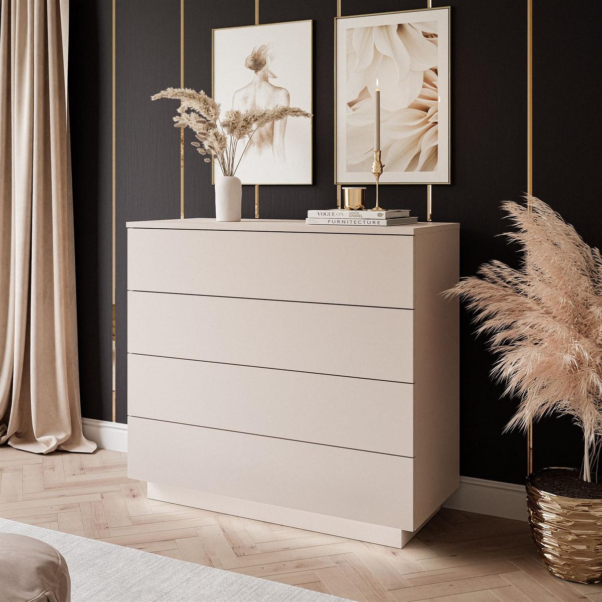 KOMMODE LINA KASCHMIR 95 cm mit LED-Beleuchtung Push-Open-System - Kaschmir/Beige, Holzwerkstoff (95/84/40cm) - Lookway