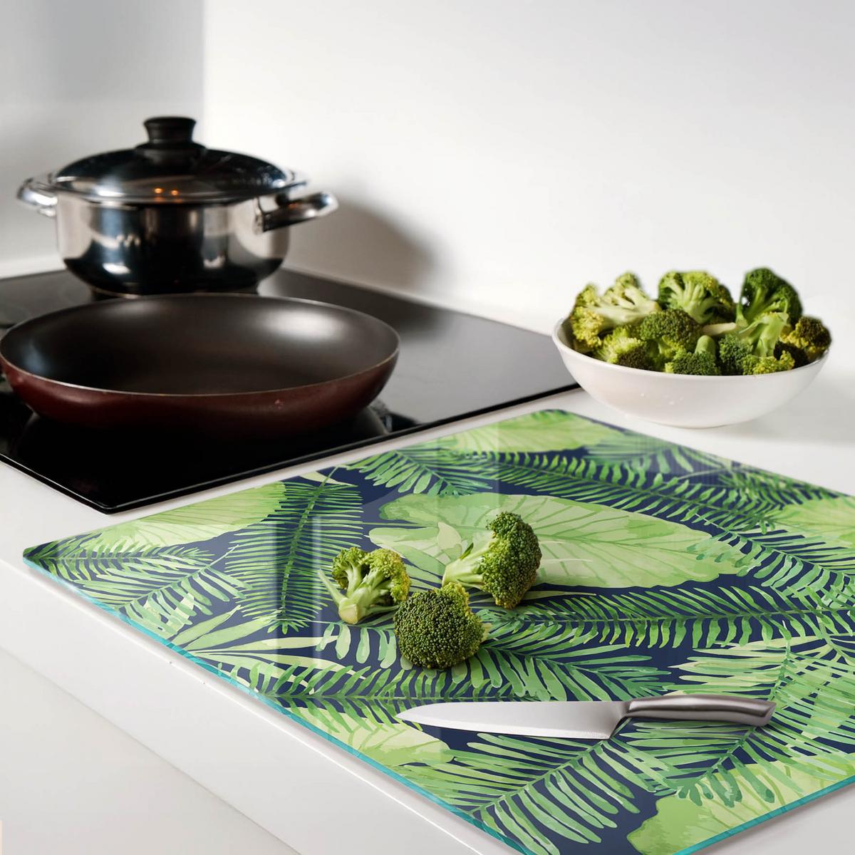 GLASPLATTE 60x52 cm Tropische Blätter - Grün, Glas (60/0.4/52cm) - TULUP