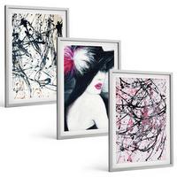 BILDER SET 3er Set - 40x60 cm Silberner Rahmen - Abstrakte Farbmuster Hut - Silberfarben, Kunststoff (40/60cm) - TULUP