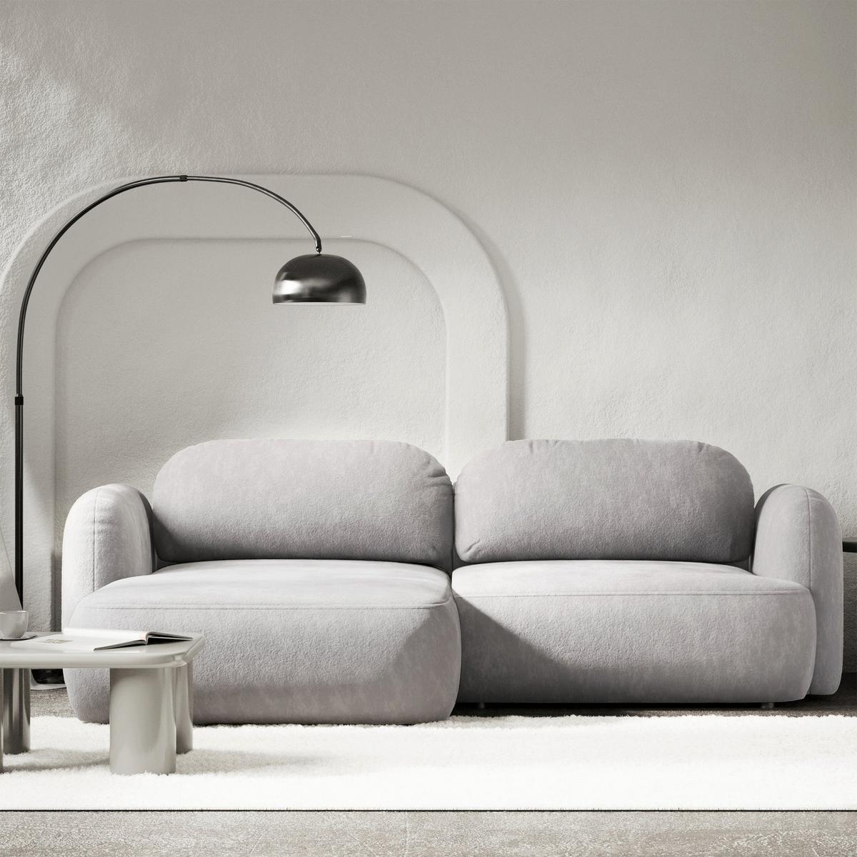 ECKSOFA Tvoya hellgraues Chenille - Hellgrau/Schwarz, Kunststoff/Textil (267/175cm) - Selsey