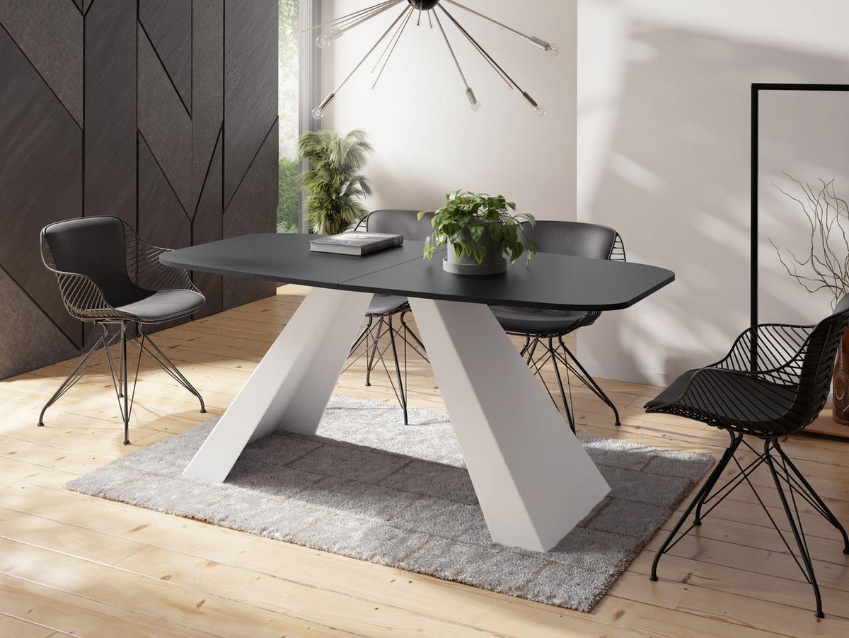 ESSTISCH Monte Weiß rechteckig ausziehbar, Schwarz 160-200/80/76 cm - Schwarz/Weiß, Holzwerkstoff/Metall (80/198/76cm) - WFL GROUP