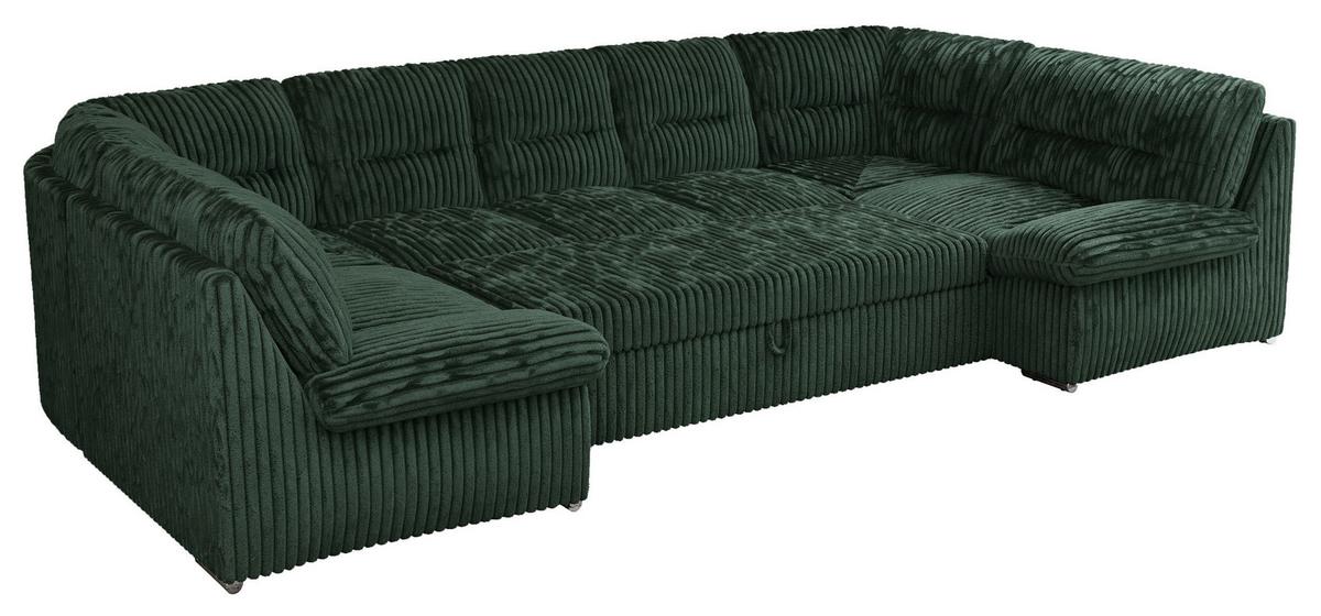 WOHNLANDSCHAFT COMODO U Grün Cord - Silberfarben/Grün, Textil/Metall (340/93/206cm) - MKS