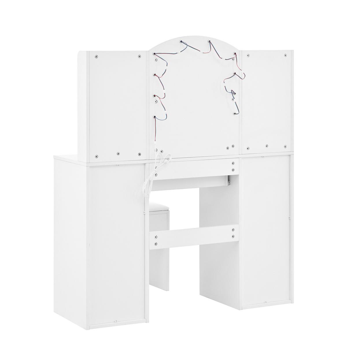 SCHMINKTISCH LED mit Hocker Spiegel Stauraum - Weiß, Holzwerkstoff (110/132/40cm) - Urban Meuble