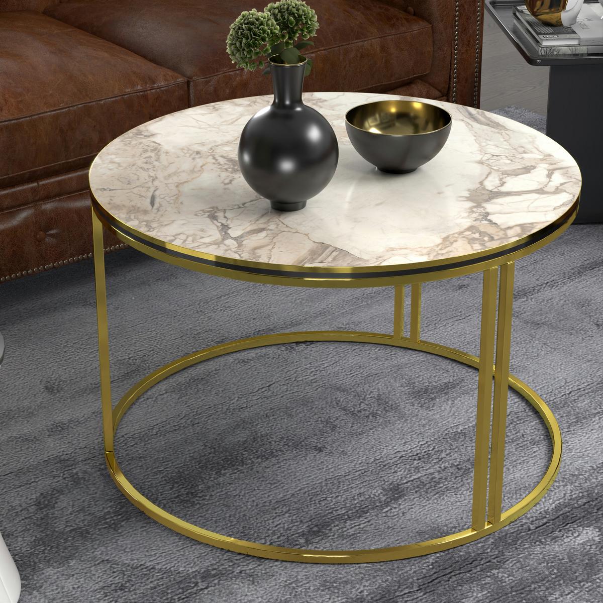 COUCHTISCH Aulum 70/70/50 - Goldfarben/Weiß, Holzwerkstoff/Metall (70/70/50cm) - [en.casa]