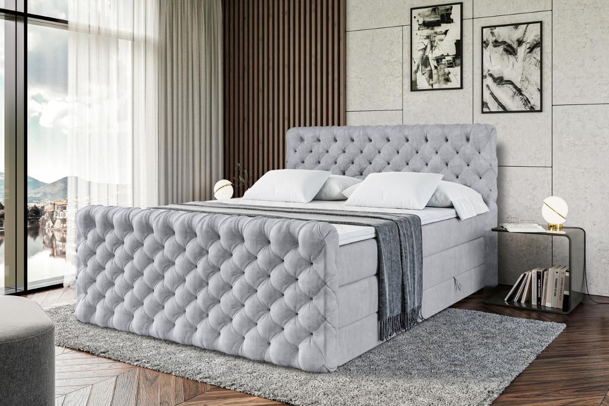 BOXSPRINGBETT BOXI8-Z KING - 180x200 - H3/H4 - Hellgrau - Hellgrau, Holzwerkstoff (180/200cm) - ALTDECOR