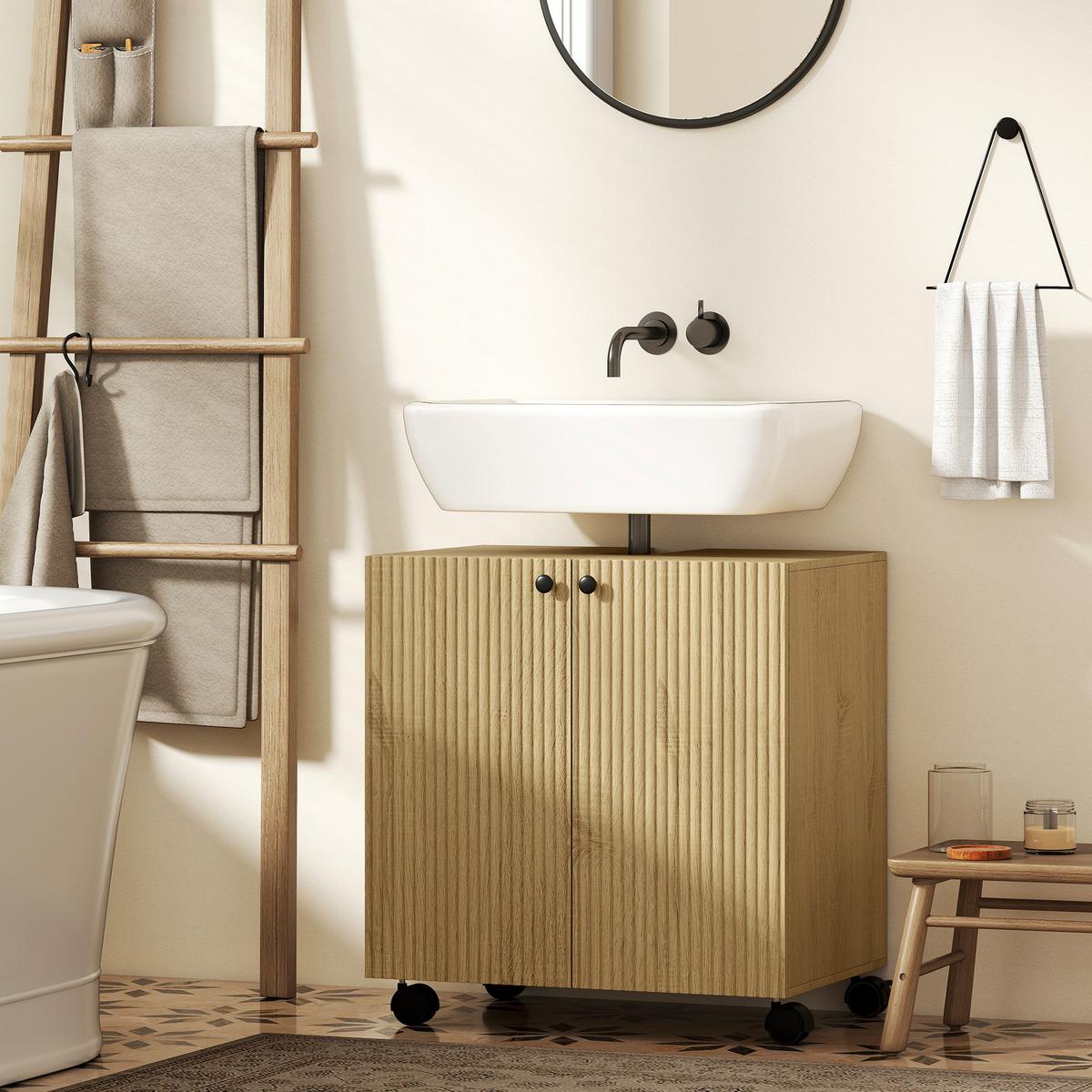 WASCHBECKENUNTERSCHRANK Spanplatte MDF Naturholz - Eichefarben, Holzwerkstoff (39.8/62/60cm) - HOMCOM