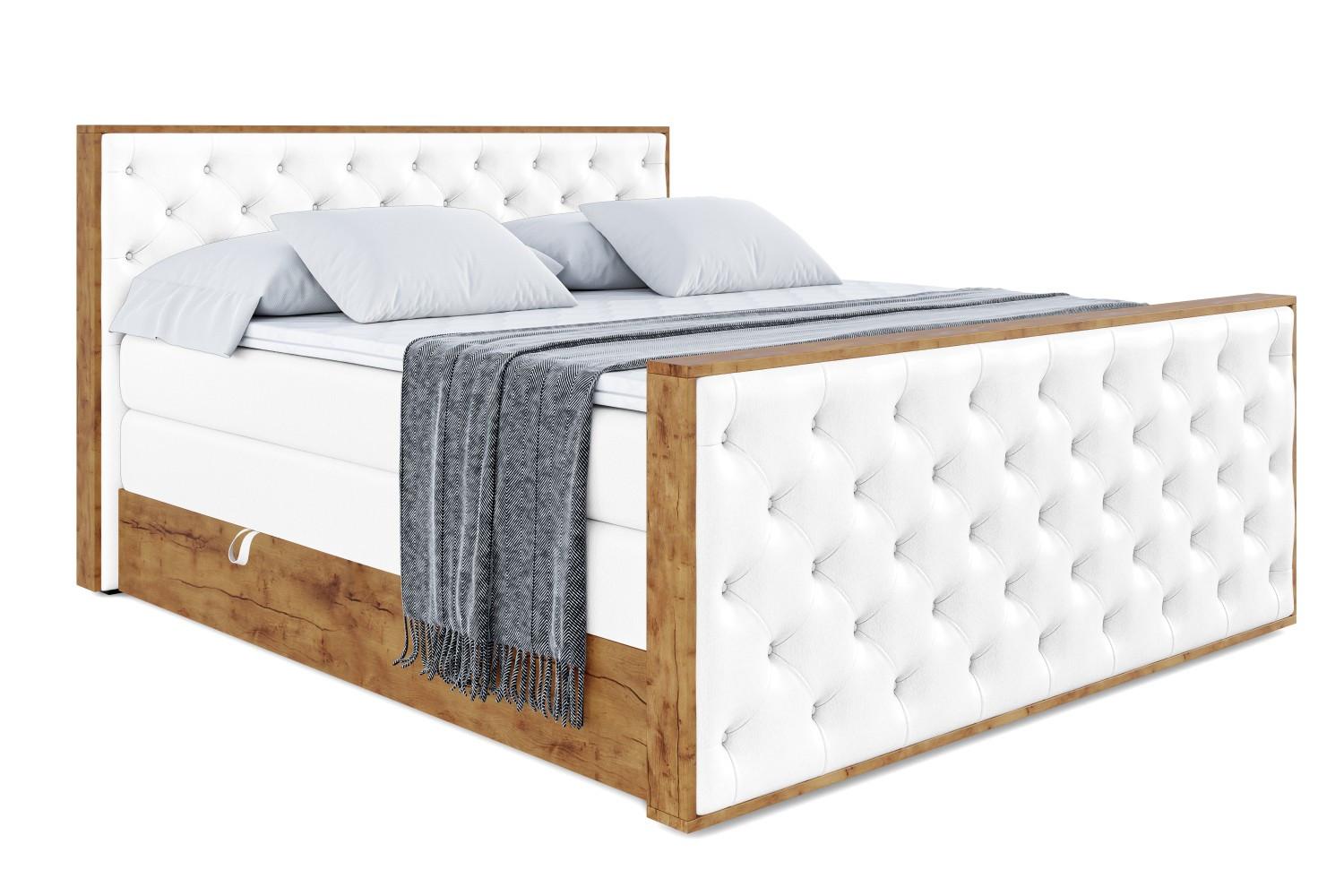 BOXSPRINGBETT mit Matratze H3|H4 und Lattenrost - LOLLI3-Z KING-200x200 - Weiß Kunstleder - Weiß, Holzwerkstoff (200/200cm) - ALTDECOR