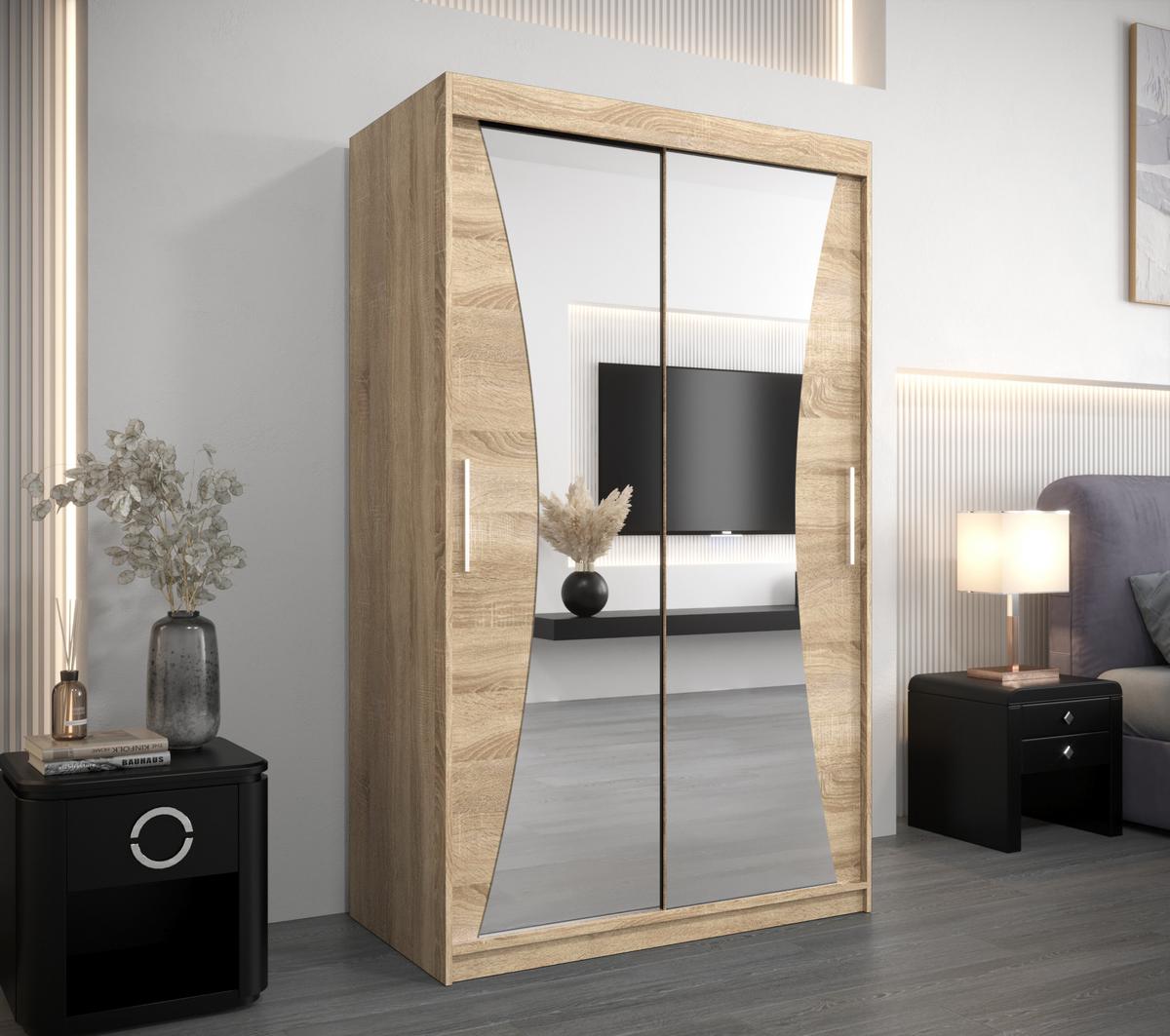 SCHWEBETÜRENSCHRANK 200/120/62 2-türig - Silberfarben/Sonoma Eiche, Holz/Kunststoff (120/200/62cm) - MÖBEL KRYSPOL