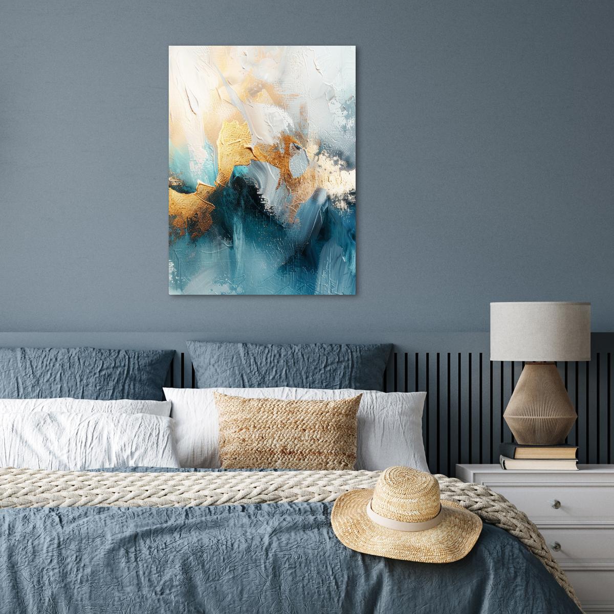 POSTER Abstrakt - Kunst - Gold - Blau Deko Wohnzimmer 60x80 cm - Petrol, Papier (60/80/0.1cm) - MuchoWow