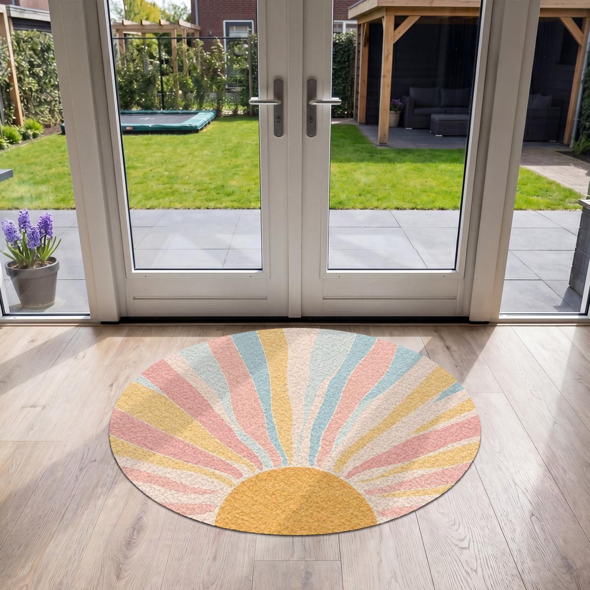 FUSSMATTE Illustration - Sonne - Pastellfarben Sauberlaufmatte 120x120 cm - Hellrosa, Kunststoff (120/0.4cm) - MuchoWow