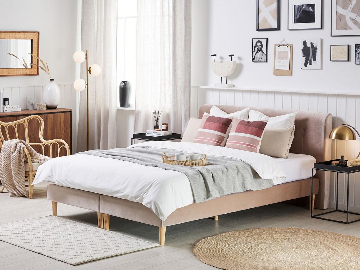 BOXSPRINGBETT 180/200cm Pastellrosa Marquise - Pink, Textil (180/200cm) - Beliani