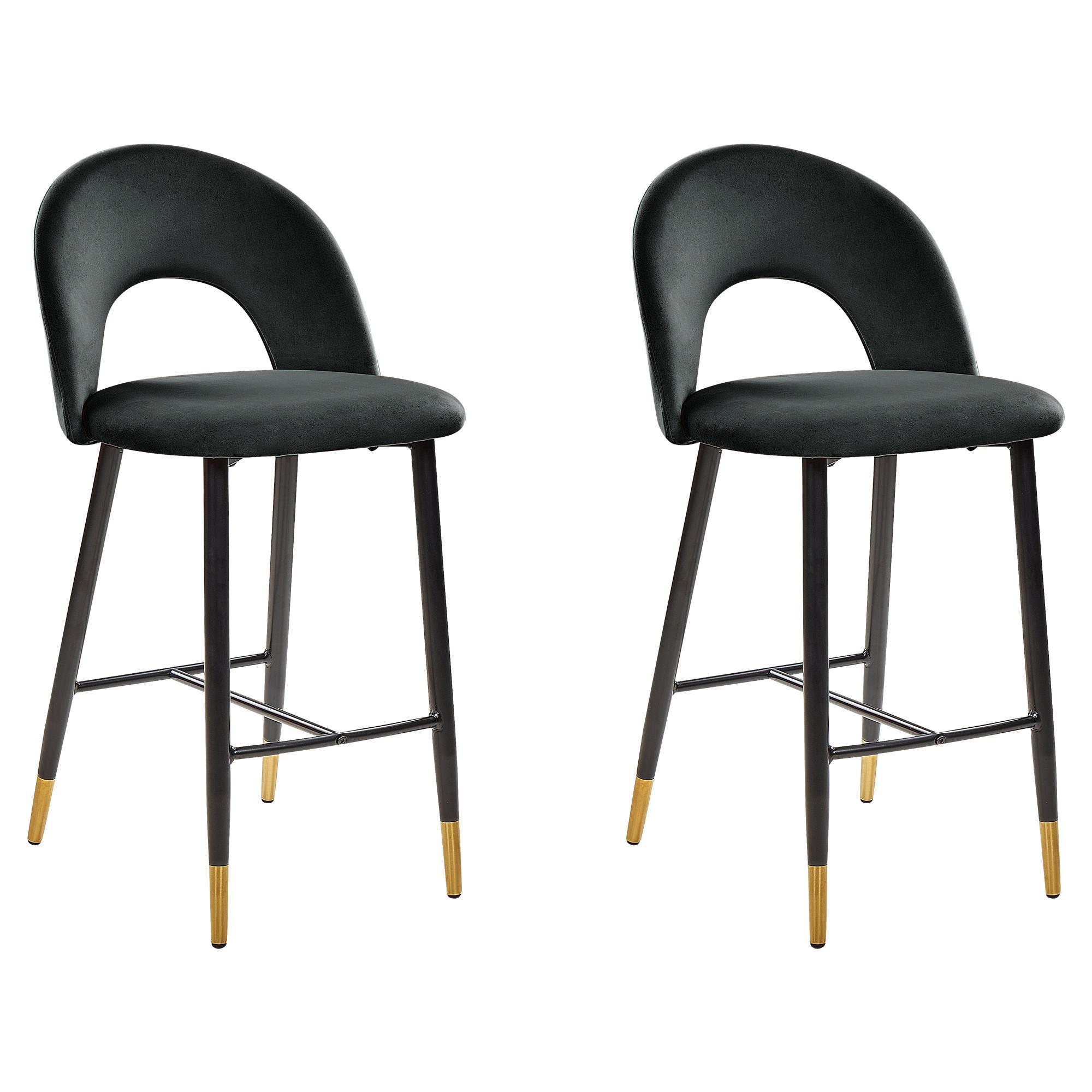 BARSTUHL 2er-Set Samtstoff Schwarz Falton - Schwarz, Textil/Metall (48/98/49cm) - Beliani