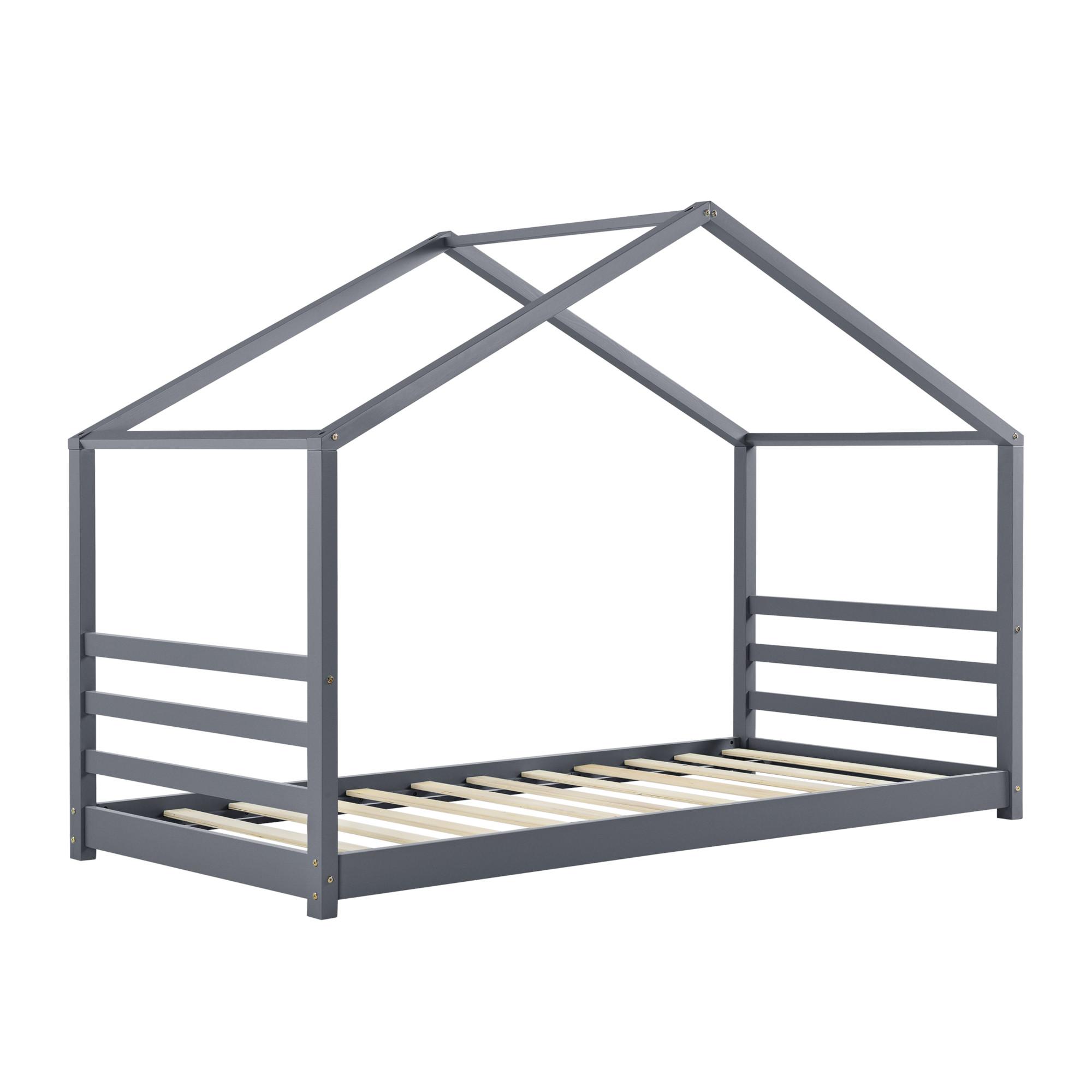 HAUSBETT Vardø - Dunkelgrau, Holz (90/200cm) - [en.casa]