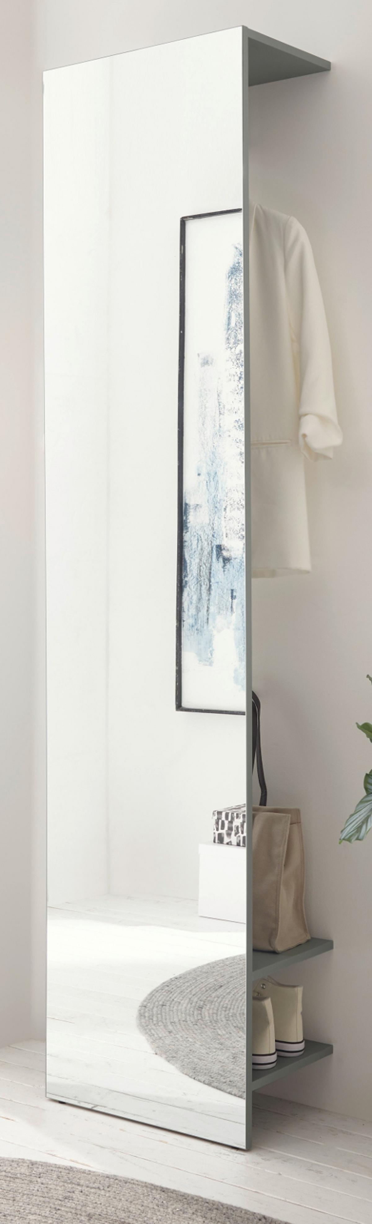 GARDEROBE in Salbei Grün, Kompaktgarderobe mit Spiegel und Kleiderstange, 50 x 200 cm - Salbeigrün, Glas/Holzwerkstoff (50/200/30cm) - Furn.Design