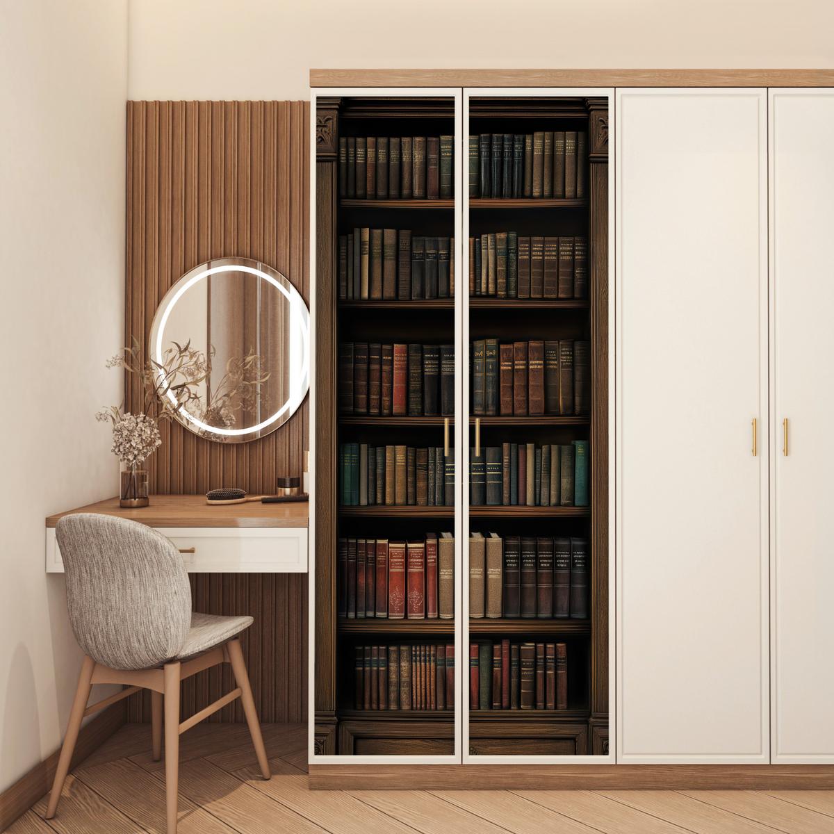 TÜRAUFKLEBER Bücherregal - Vintage - Braun Fototapete selbstklebend 80x205 cm - Türtapete - Nussbaumfarben, Kunststoff (80/0.1cm) - MuchoWow