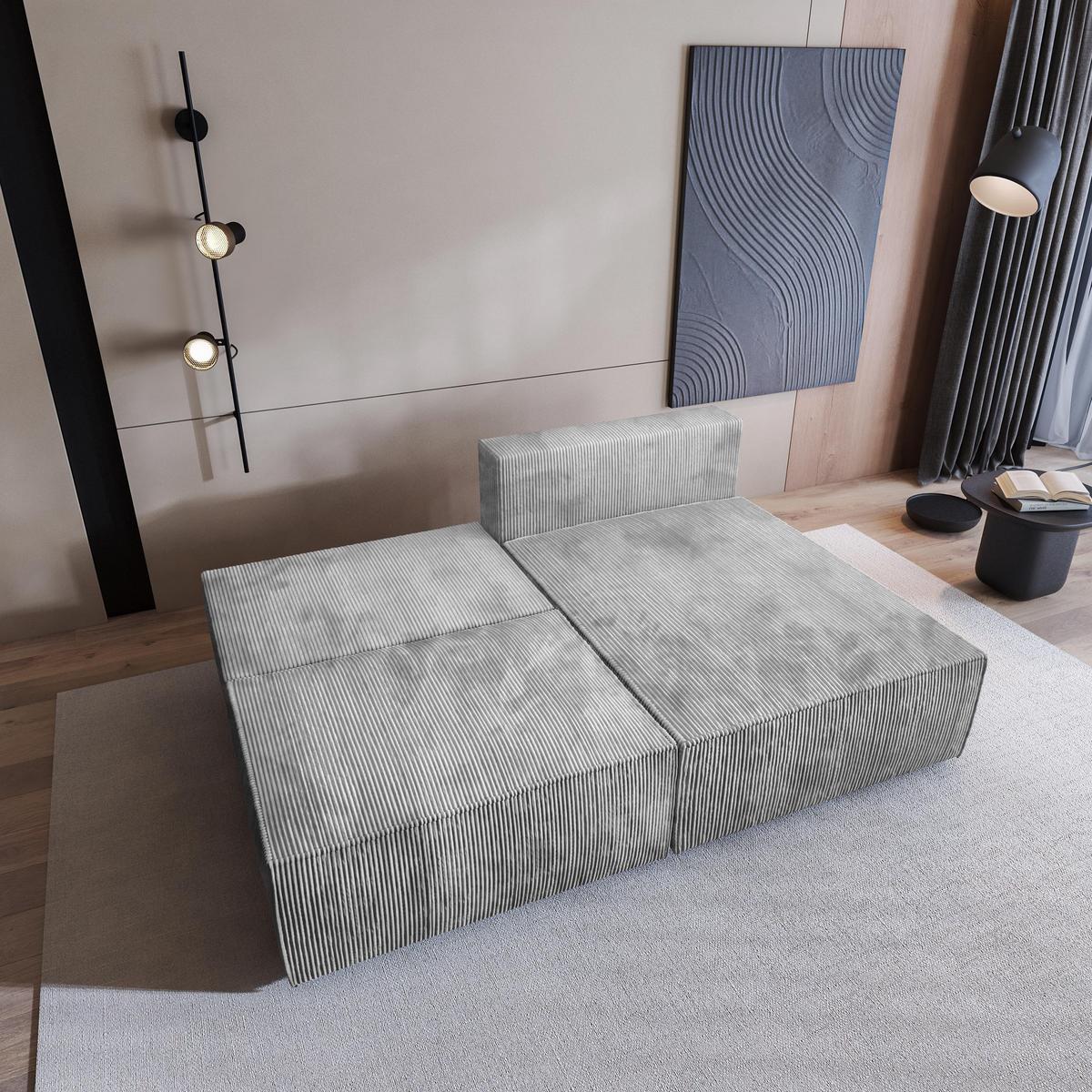 ECKSOFA FIORO P Hellgrau Kordstoff mit Schlaffunktion - Hellgrau/Grau, Holz/Kunststoff (204/148cm) - MASSENO