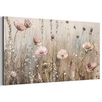 METALLBILD Blumen - Rosa - Modern - Beige 80x40 cm - Beige, Metall (80/40cm) - MuchoWow