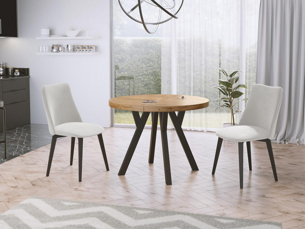 ESSTISCH Twixy runder ausziehbarer, Wotan Eiche 90-170/90/76 cm - Eiche Wotan/Schwarz, Holz/Holzwerkstoff (90/170/76cm) - WFL GROUP