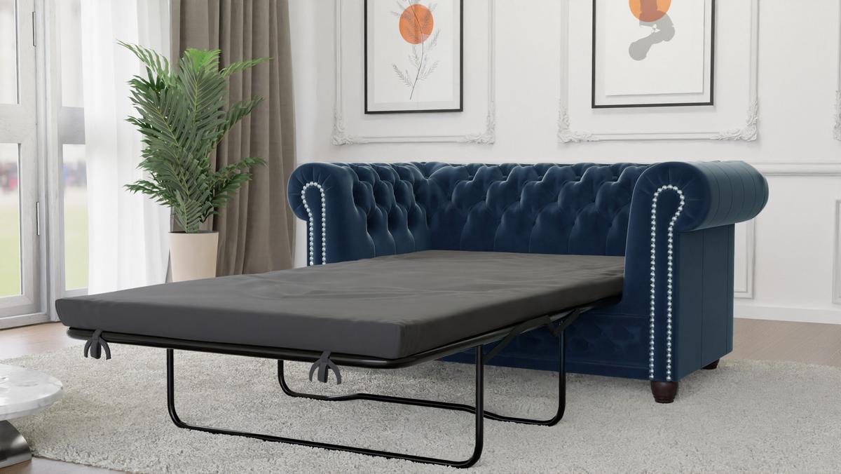 CHESTERFIELD-SOFA 2-sitzer mit Schlaffunktion Nyx Marineblau Samt - Dunkelblau/Braun, Holz/Textil (148/72/86cm) - S-Style Möbel