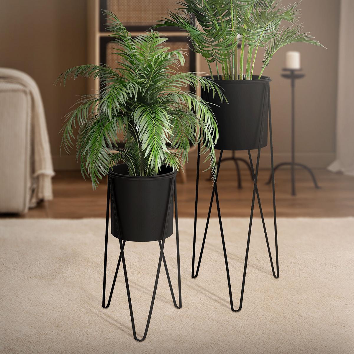 BLUMENSTÄNDER 2er Set Schwarz 27x27x48,5 cm/35,5x34x75 cm aus Stahl - Schwarz, Metall (35.5/34/57cm) - ML-DESIGN