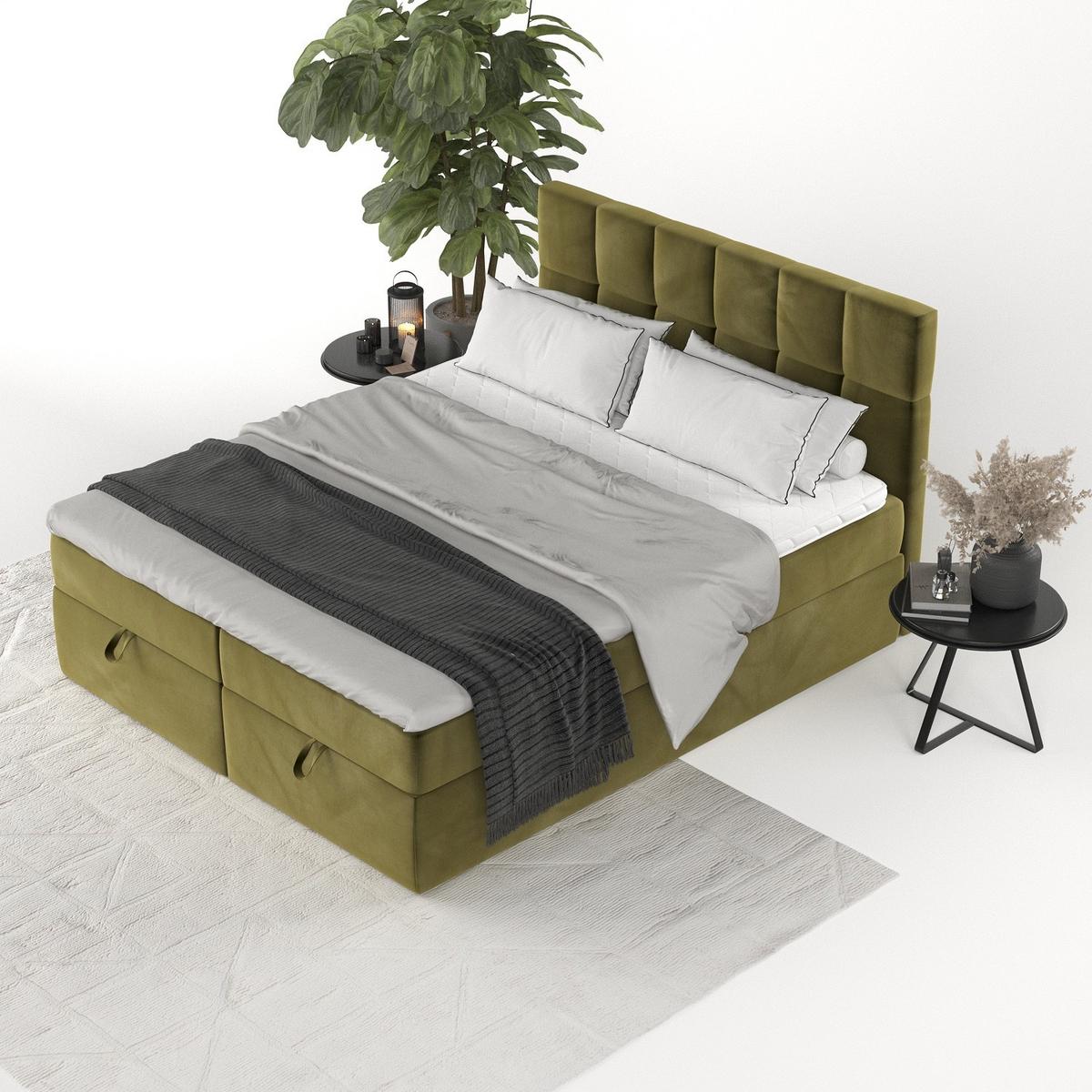 BOXBETT Savio 200/200 cm Olivgrün im Kronos Stoff - Schwarz/Olivgrün, Holz/Holzwerkstoff (200/200cm) - AltaBeds