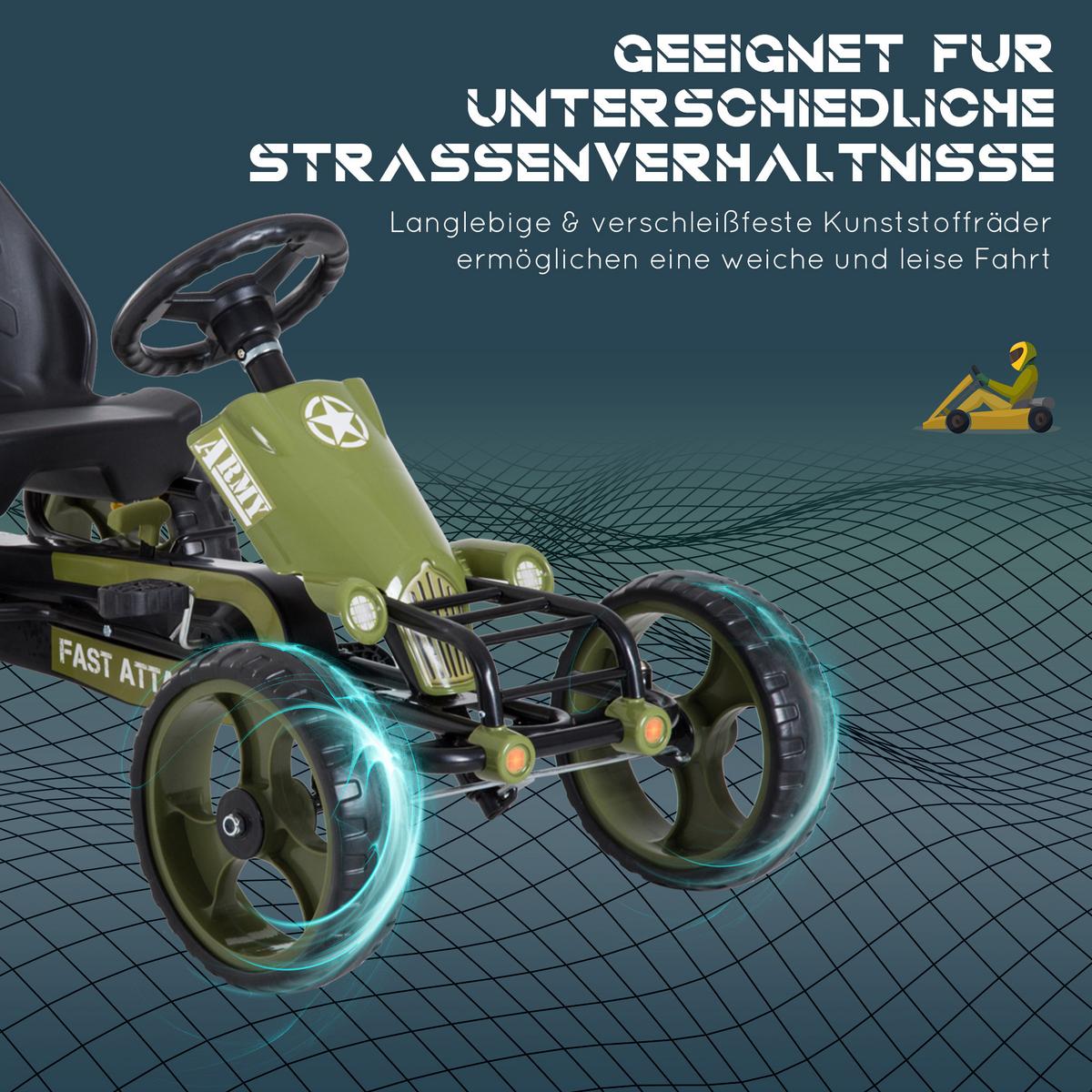 GO Kart Kettcar mit Handbremse Kinder Tretauto Tretfahrzeug ab 3 Jahre Grün - Grün, Metall (105/54/61cm) - HOMCOM
