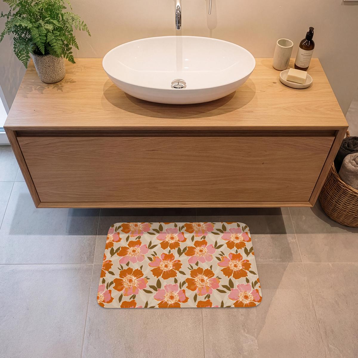 BADEMATTE Blumen - Motiv - Retro 60x40 cm - Multicolor, Textil (60/40cm) - OnlyWow