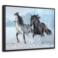 LEINWAND Bilder mit Rahmen - Pferde - Winter - Tiere - Natur - Schnee - 40x30 - Anthrazit, Textil (40/30cm) - MuchoWow