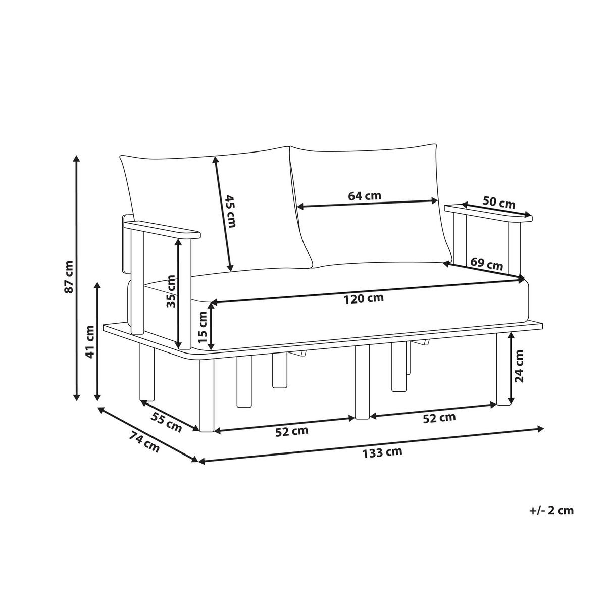 2-SITZER-SOFA Stoff Beige Asker - Beige/Braun, Textil (133/87/74cm) - Beliani