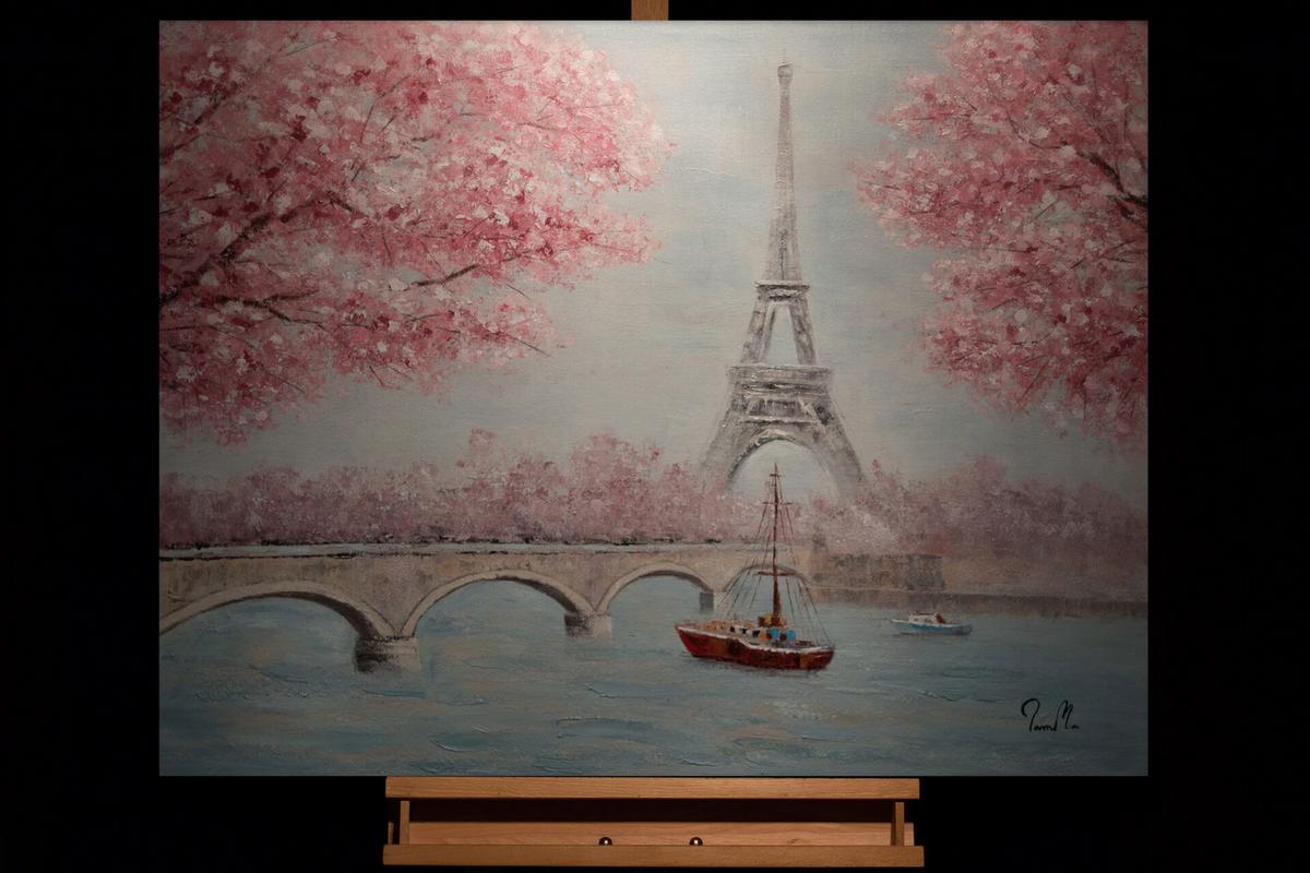 ACRYLBILD HANDGEMALT 100/70 cm - Blau/Pink, Holz/Textil (100/70cm) - KUNSTLOFT