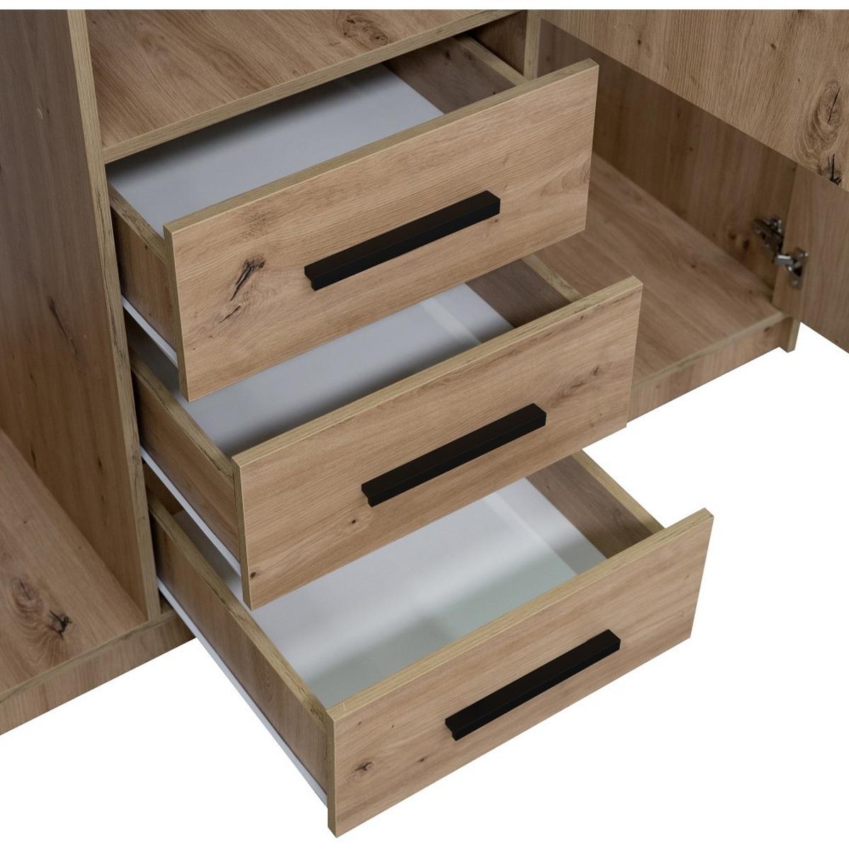 DREHTÜRENSCHRANK Kavo mit Spiegel und 3 Türen, eiche Artisan - Schwarz/Eiche Artisan, Holzwerkstoff (150/200/58cm) - Beautysofa