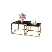 COUCHTISCH YOSHI 2in1 70/70/41 cm Gold chrom / Schwarzes Glas - Schwarz, Glas/Metall (70/70/41cm) - Lookway