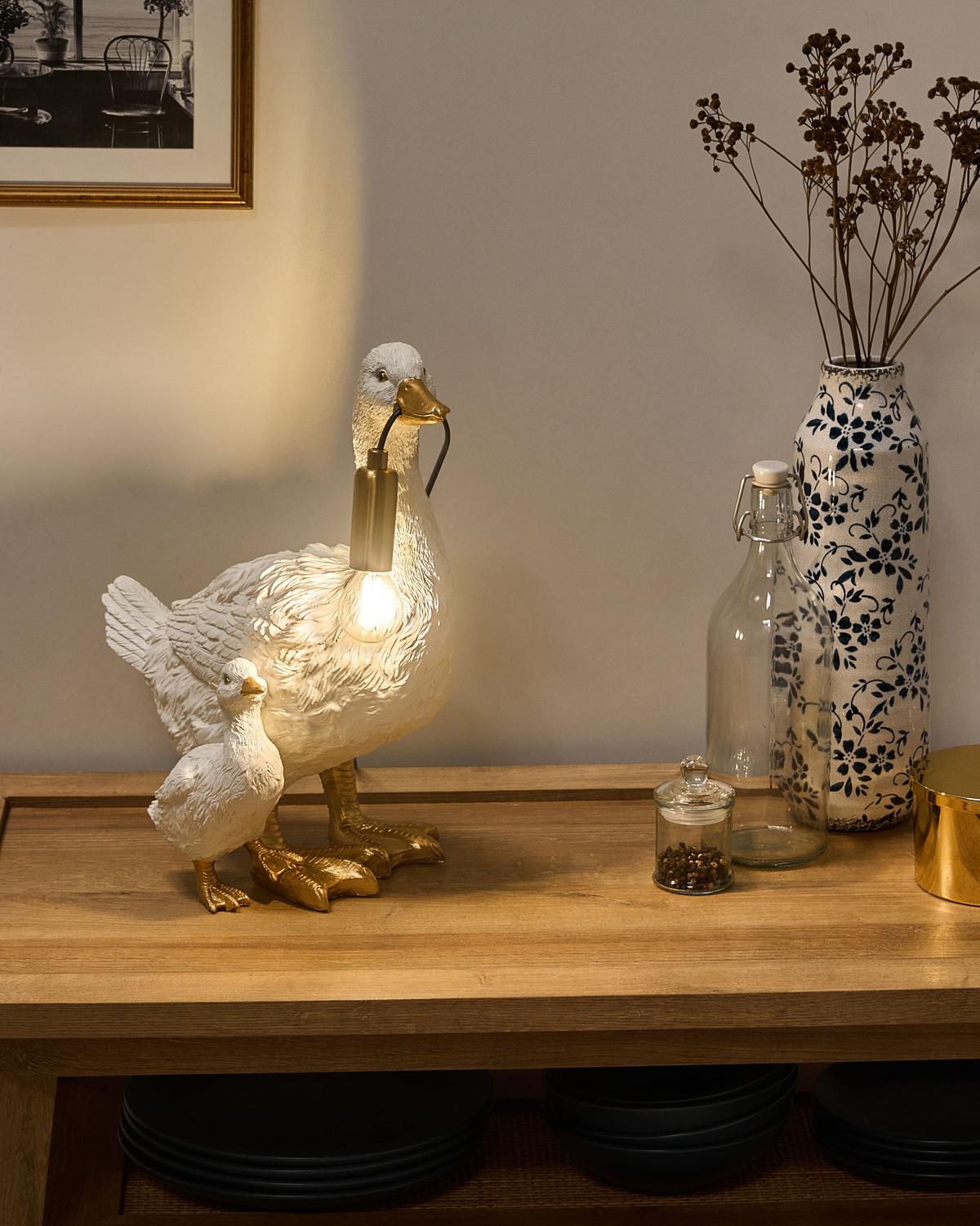 TISCHLAMPE Ente Weiß Daffy - Messingfarben/Goldfarben, Kunststoff (33/21/40cm) - Beliani
