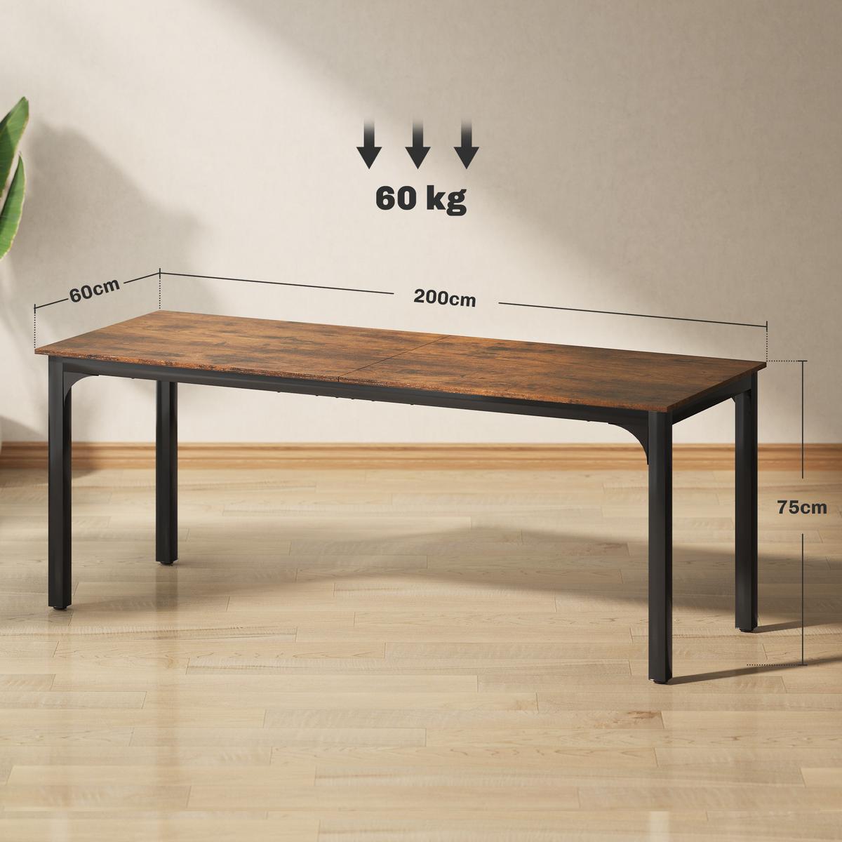 SCHREIBTISCH Spanplatte Stahl Rustikal-Braun - Schwarz/Braun, Holzwerkstoff/Metall (200/60/75cm) - HOMCOM