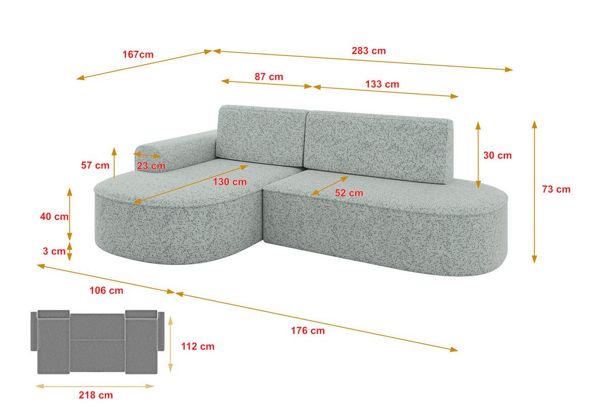 ECKSOFA mit Schlaffunktion und Bettkasten Ottomane Links MARI-L1-S - 283x167x73 cm Grün Tissu - Dunkelgrün/Schwarz, Holzwerkstoff/Kunststoff (283/167cm) - ALTDECOR