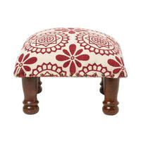 HOCKER Cassia mit Holzbeinen, rot-weiß gemustert, 40/40/25 cm - Rot, Textil (40/25/40cm) - Homescapes